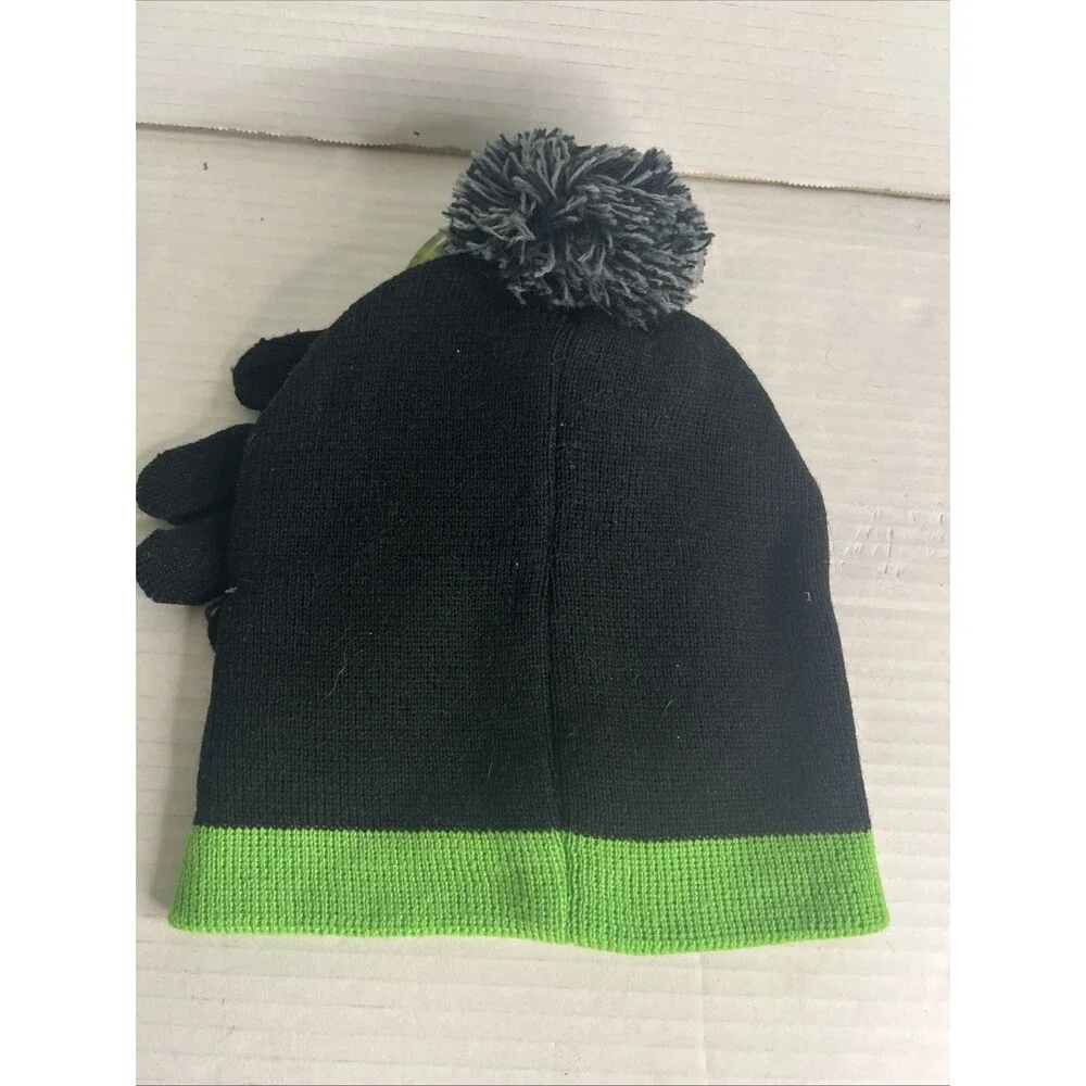 TMNT Shell Shocked Boys Beanie Hat & Gloves Black‎ Pom Pom NEW